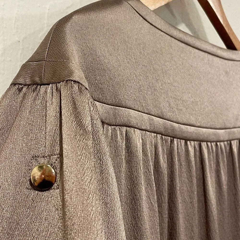 ~ Diane von Furstenberg 4 Raton Stretch Silk Blend Blouse V-neck Bronze Top - Picture 4 of 16